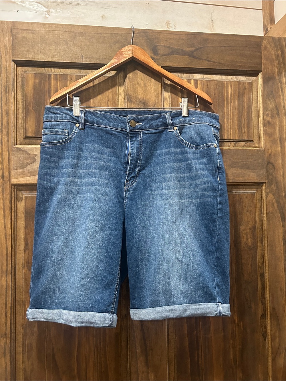 d. jeans Blue Mid-Length Rolled Hem Denim Bermudas